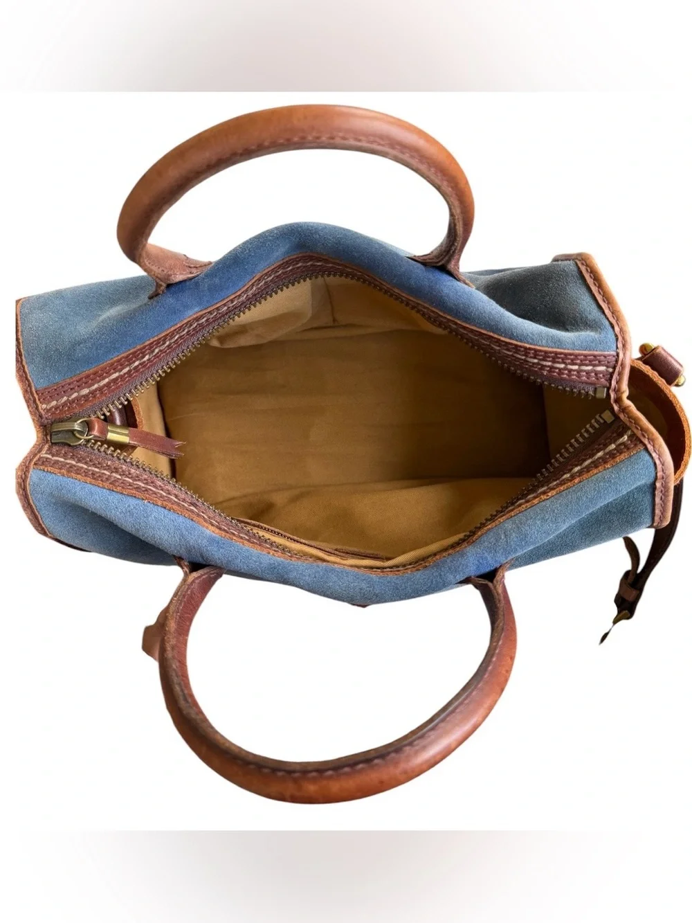 Vintage 1937 Accessories Blue Suede Leather Doctor Satchel Bag